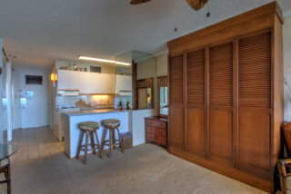 Murphy bed up & kitchen area